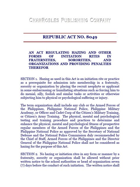 anti hazing law|REPUBLIC ACT NO. 8049 .